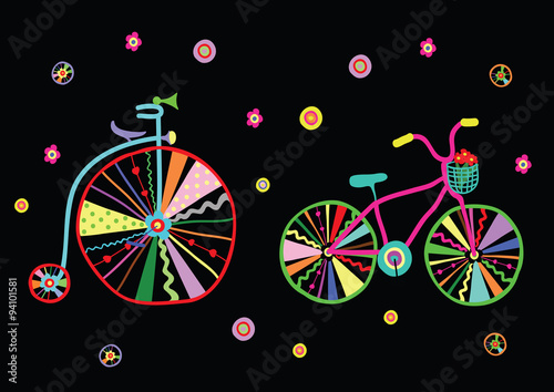 Vector illustration of two colorful bicycles