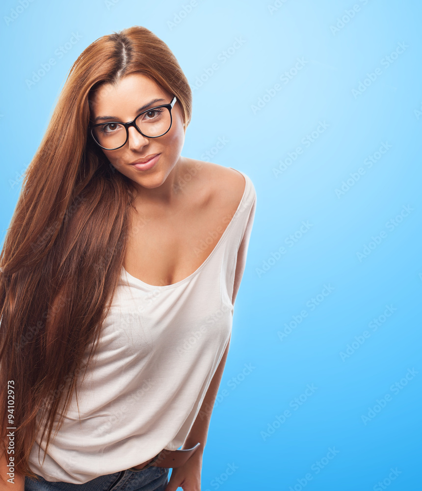 portrait of a beautiful young woman posing with glasses portrait of a beautiful young woman posing with glasses