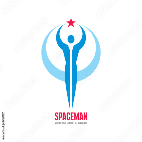 Space Man - human with star in hand - creative vector logo sign for business company, media portal, sport club, creative agency etc. Vector logo template. Human character logo illustration.
