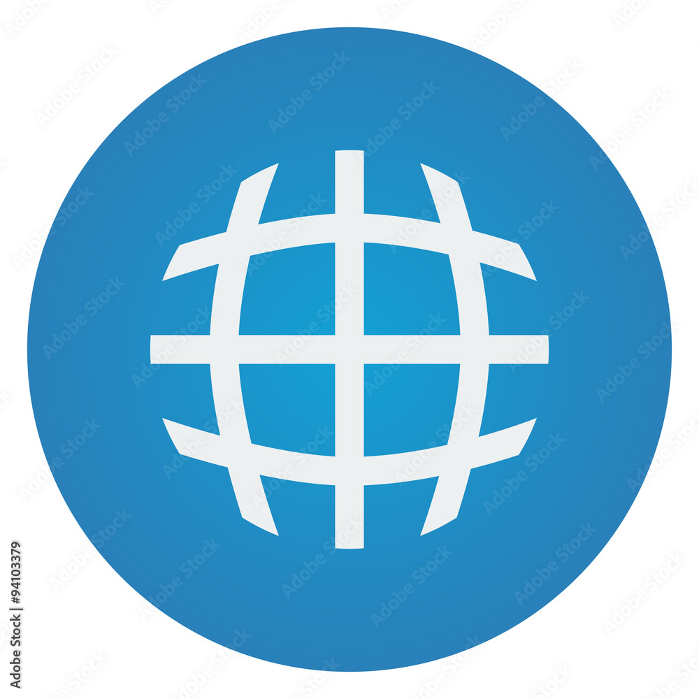 Flat white International icon on blue circle Flat white International icon on blue circle