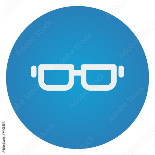 Flat white Glasses icon on blue circle