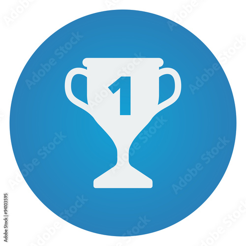 Flat white Trophy icon on blue circle