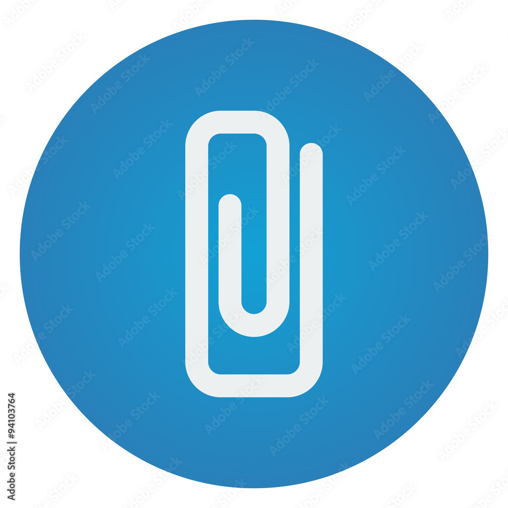 Flat white Paper Clip icon on blue circle Flat white Paper Clip icon on blue circle
