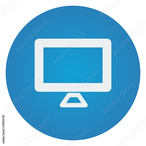 Flat white Computer Screen icon on blue circle