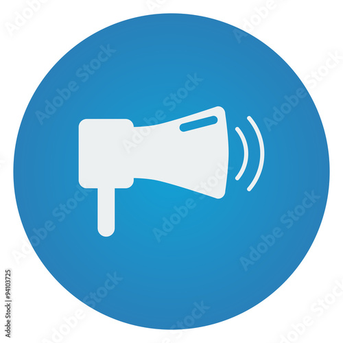Flat white Megaphone icon on blue circle