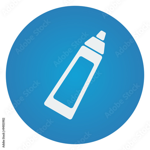 Flat white Baby Bottle icon on blue circle