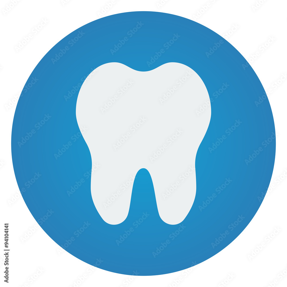 Flat white Tooth icon on blue circle Flat white Tooth icon on blue circle