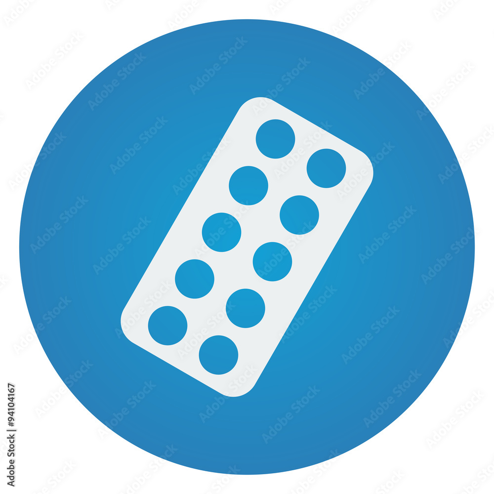 Flat white Tablet Strip icon on blue circle Flat white Tablet Strip icon on blue circle