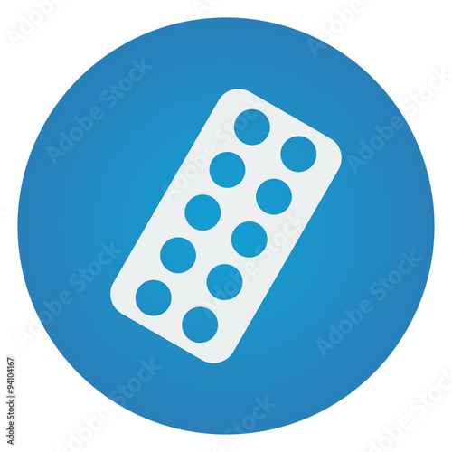 Flat white Tablet Strip icon on blue circle