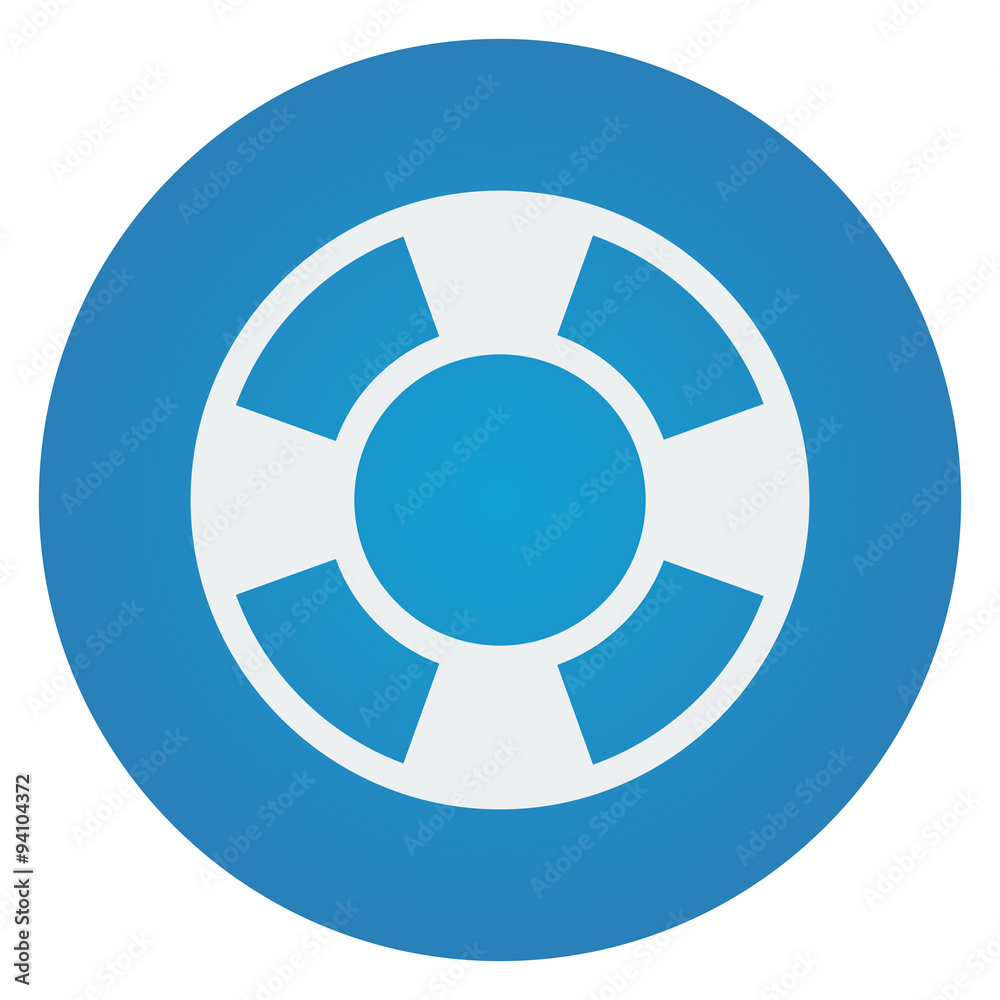Flat white Life Buoy icon on blue circle Flat white Life Buoy icon on blue circle