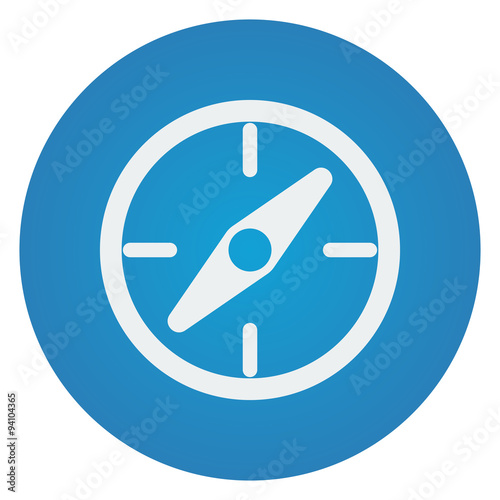 Flat white Compass icon on blue circle