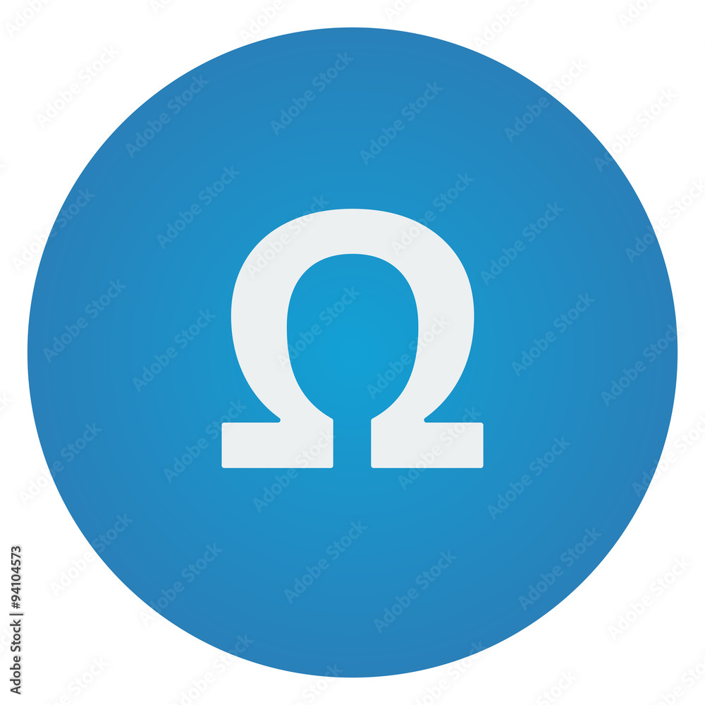 Flat white Omega icon on blue circle Flat white Omega icon on blue circle