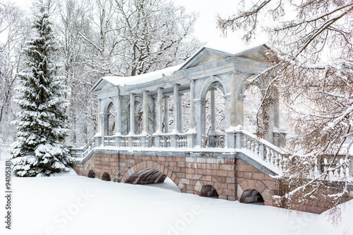 The Siberian Marble Gallery between Swan Islands in Ekaterinensky park. Russia