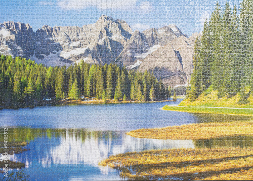 Puzzle picture background mountain lake (puzzle from three thousand pieces)  