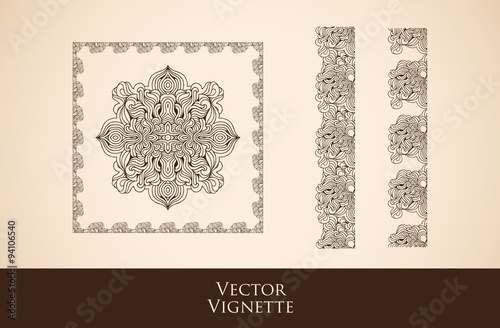 Vector set of vintage vignettes in Victorian style. Ornate element for design. Ornamental pattern for wedding invitations, birthday and greeting cards. Set of vignettes and decoration for pages.