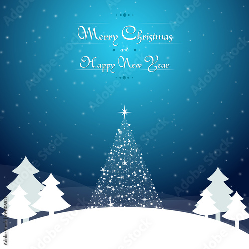 Christmas vector dark blue background with trees, snowflakes stars and wishes