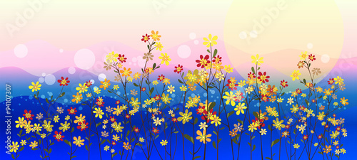 Abstract flowers in the meadows, landscape, floral background