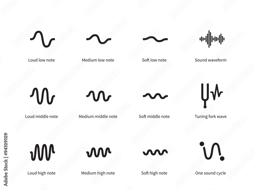 Sound waves set icons on white background.