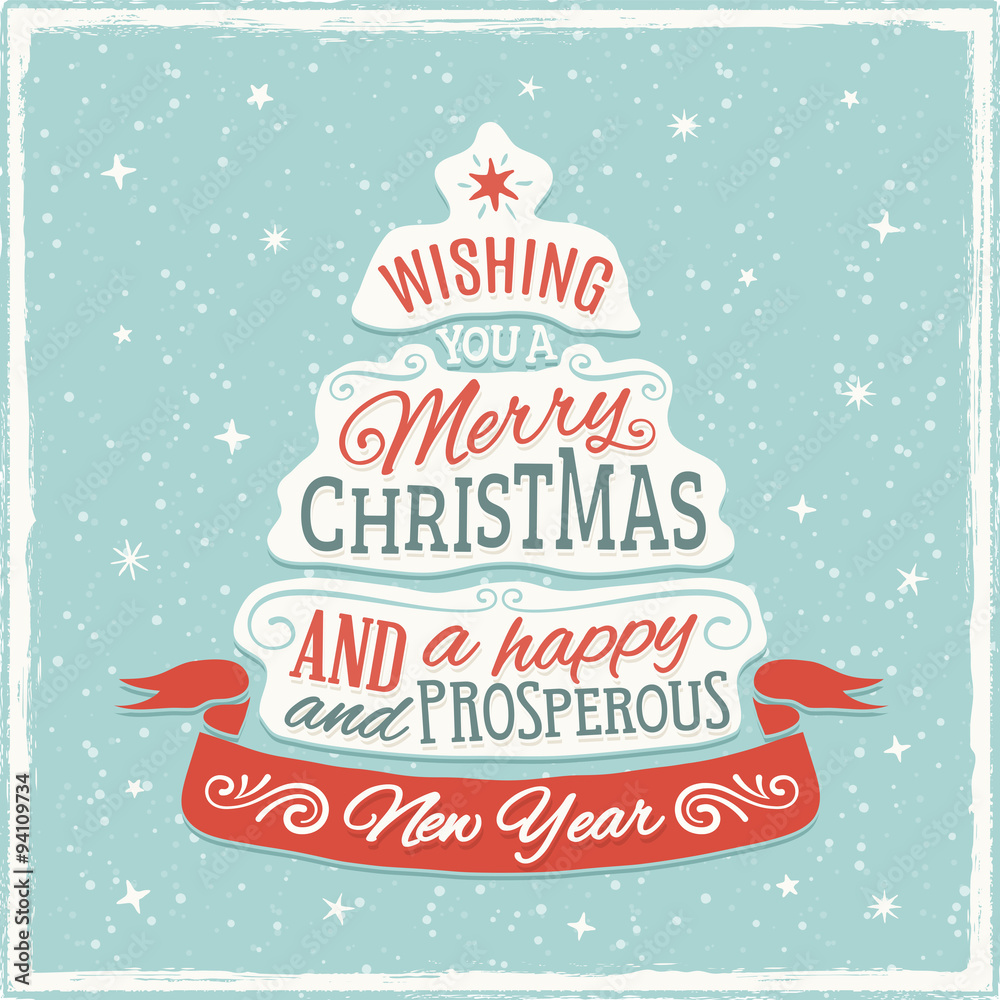 Blue, Red and White Christmas Card with Text Shaped as a Christm