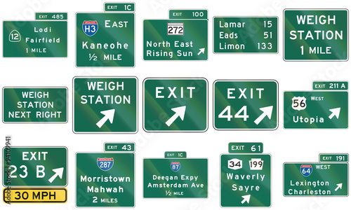 Collection of direction signs used in the USA