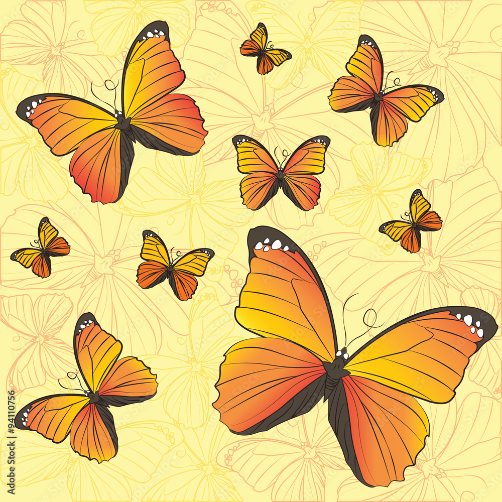 Vector pattern of yellow butterflies
