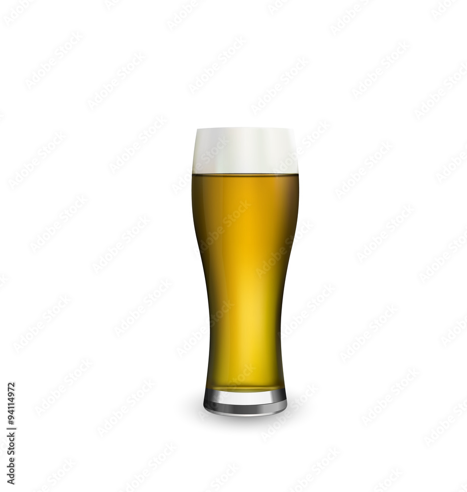 Close up realistic glass of beer isolated on white background Close up realistic glass of beer isolated on white background