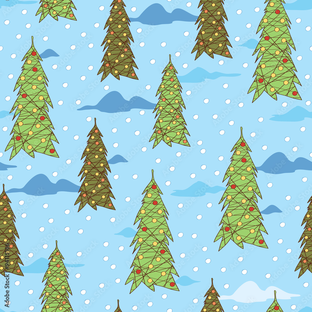 Seamless pattern background with Holiday Christmas trees.