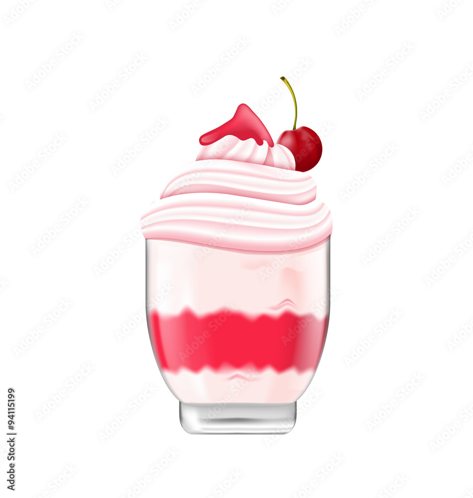 Ice Cream with Whipped Cream, Jam and Cherry Ice Cream with Whipped Cream, Jam and Cherry