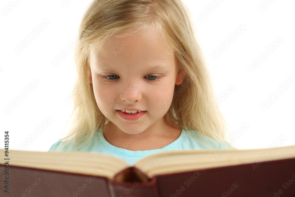 Beautiful little girl with book, isolated on white Beautiful little girl with book, isolated on white