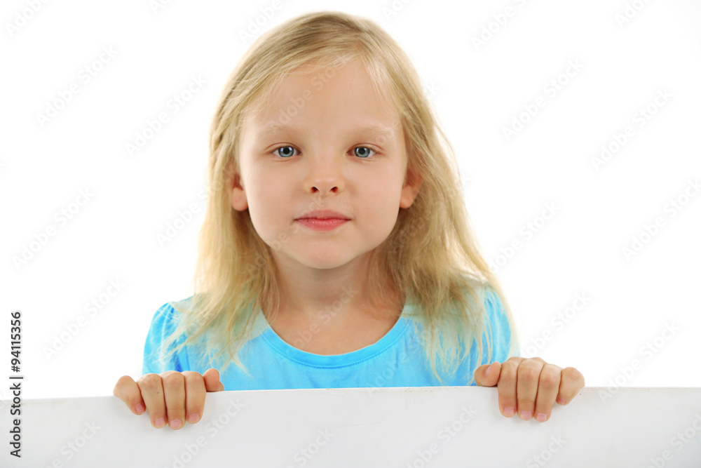 Little child with board isolated on white Little child with board isolated on white