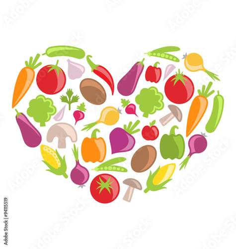 Set Colorful Vegetables in Heart Shape
