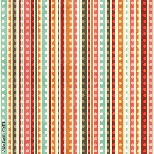Abstract seamless striped pattern with dots. Design for wrapping paper, wallpaper, background, scrapbook, textile etc. Vector illustration.