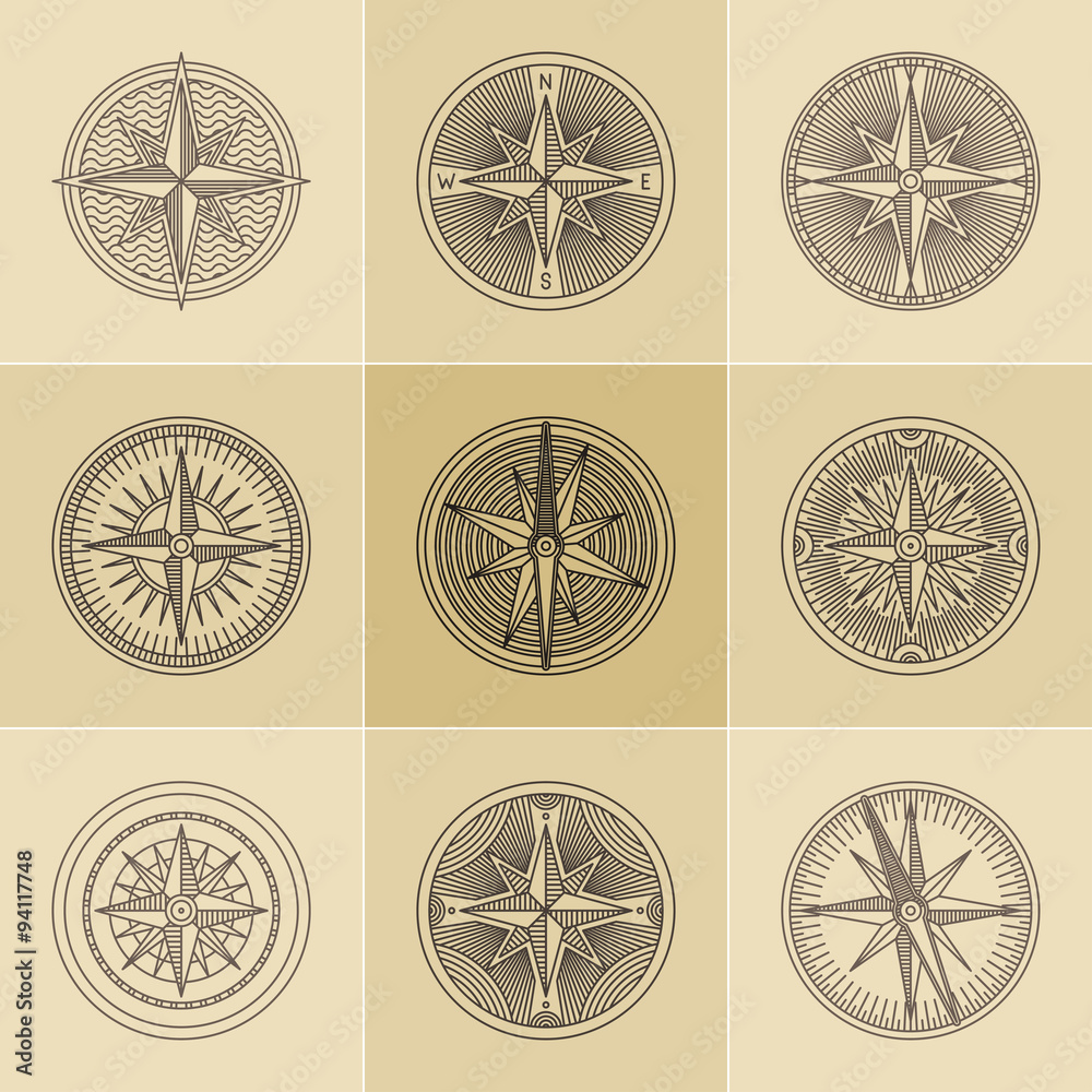 Round Linear Vintage Compass Logos.
