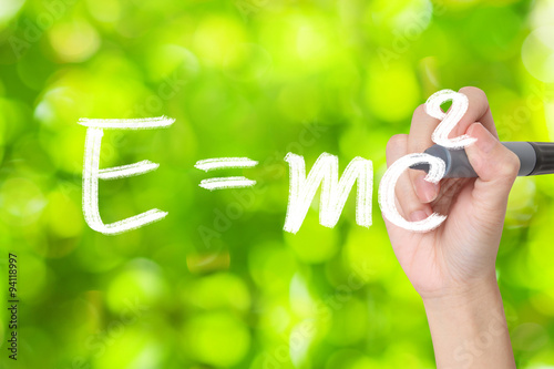 E=mc2  on green bokeh  blackboard photo