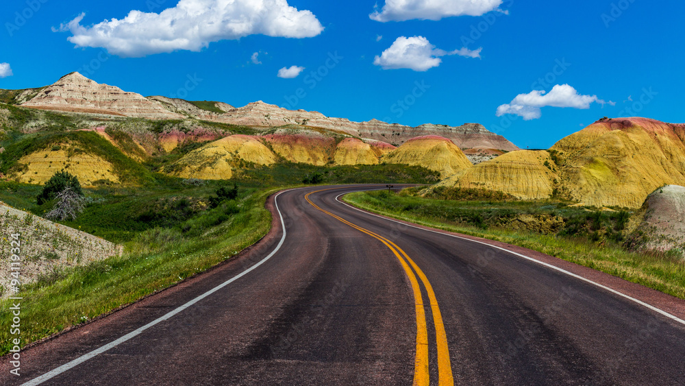 Road through Badlands National Park in South Dakota Road through Badlands National Park in South Dakota
