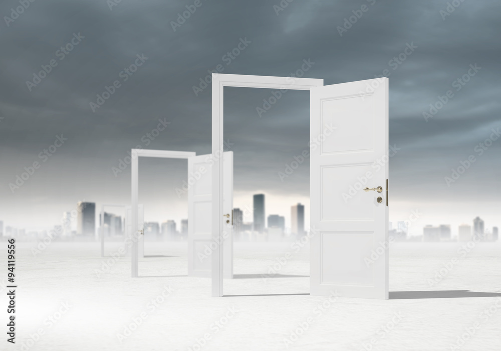 Opened doors in field