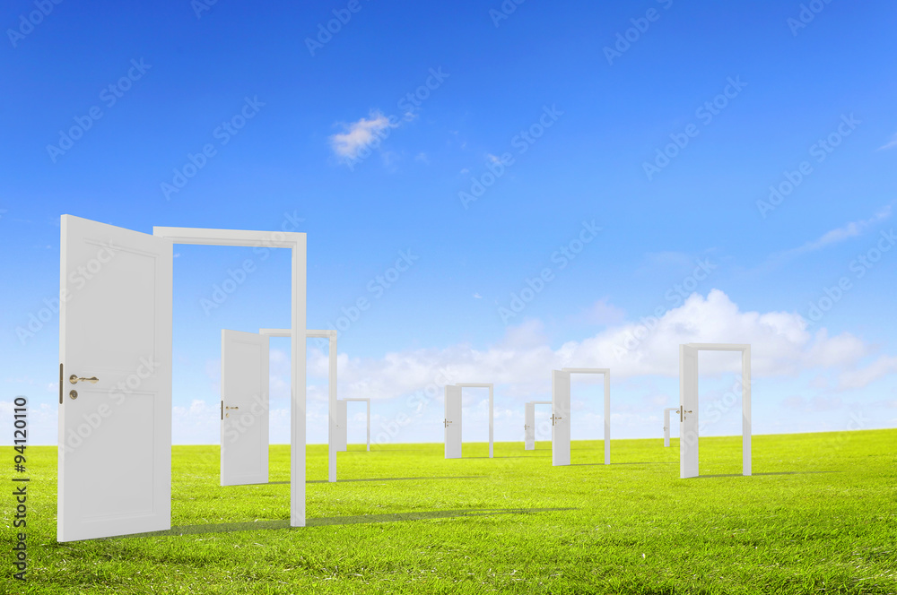 Opened doors in field Opened doors in field