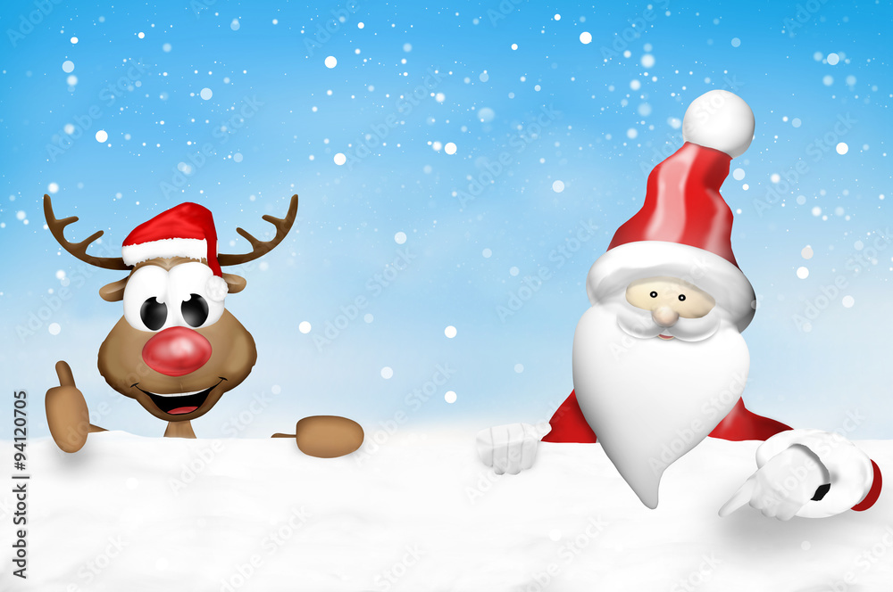 Christmas Santa Claus and Happy Reindeer