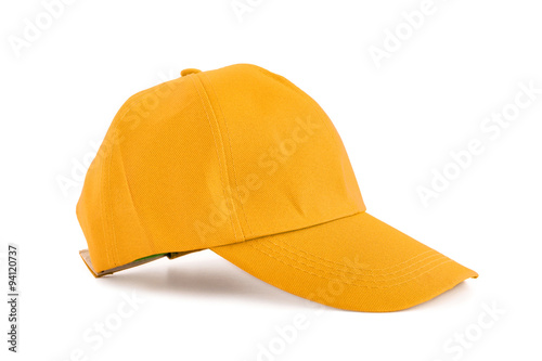 Yellow fabric cap on white background