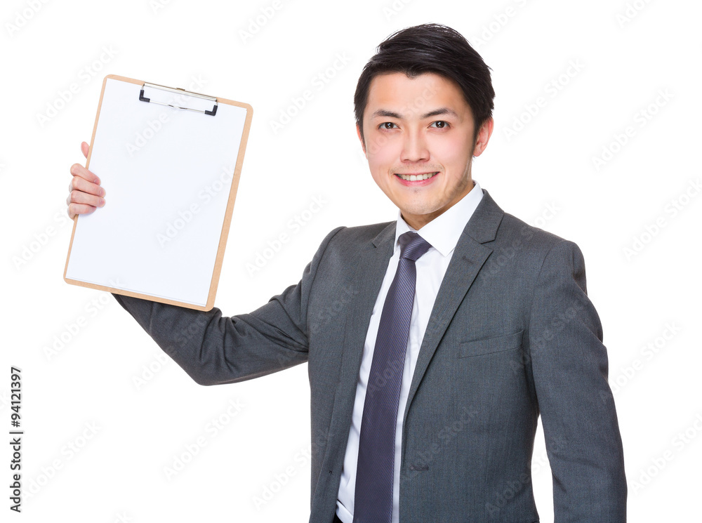 Businessman show with clipboard Businessman show with clipboard