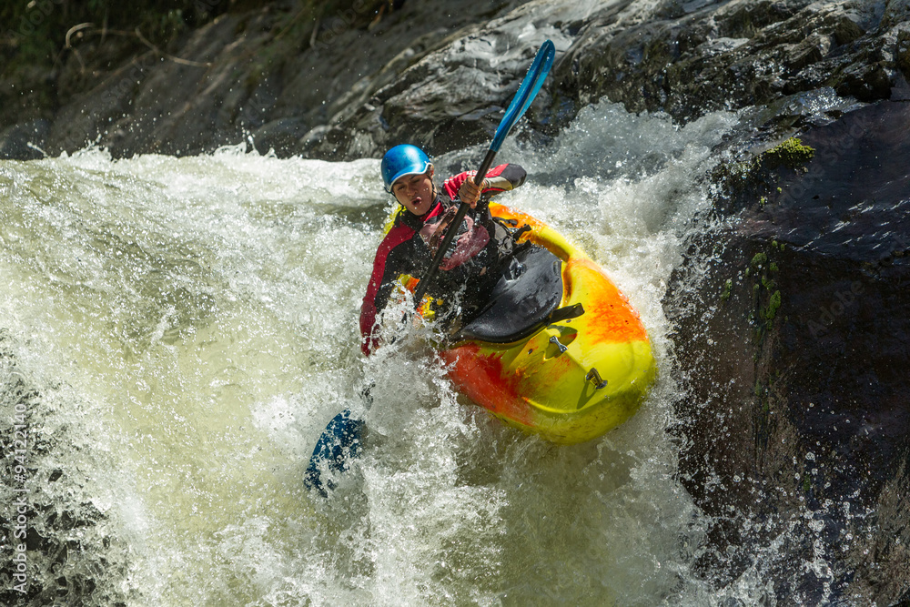 Photographie kayak raft river whitewater water waterfall white extreme  sport rapid waterfall - Acheter-le sur Europosters.fr
