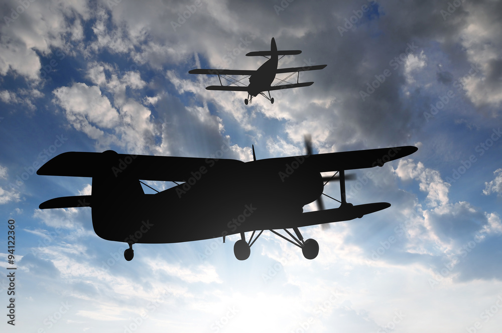Fototapeta premium engine airplane flying at sunset