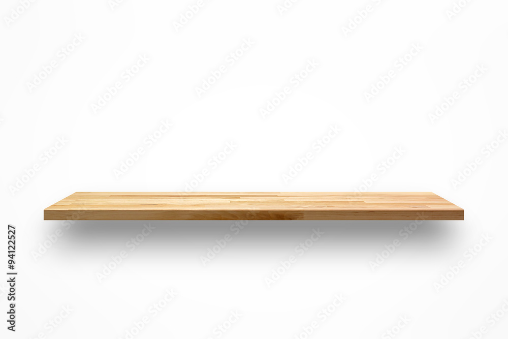 Blank wooden wall shelf on white background Blank wooden wall shelf on white background