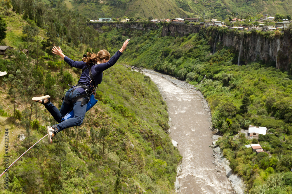 bungee jump ecuador banos sports bridge cliff girl sequences excitement