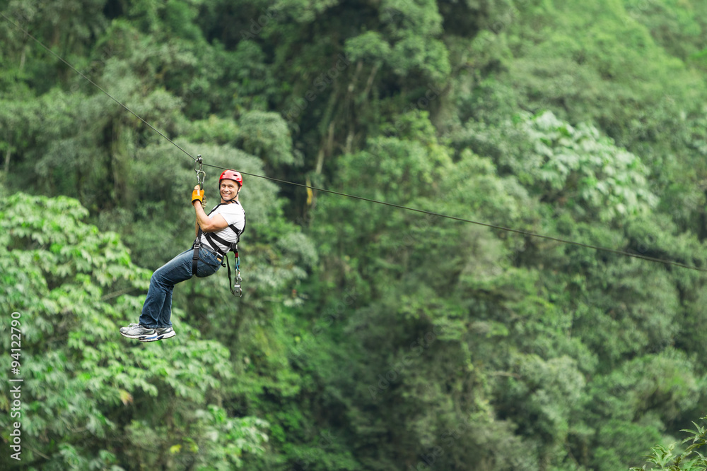 zipline zip line outdoor activities ecuador adult man on zipline