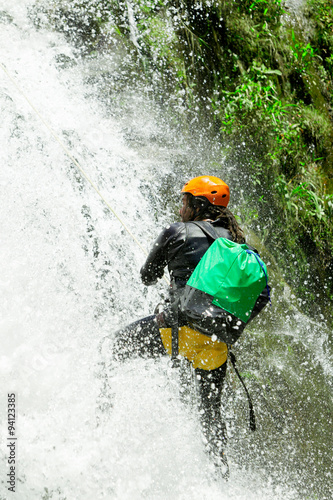 Explore the exhilarating canyoning experience at Chama Waterfall,Banos de Agua Santa,Ecuador with our expert guide leading a new route.