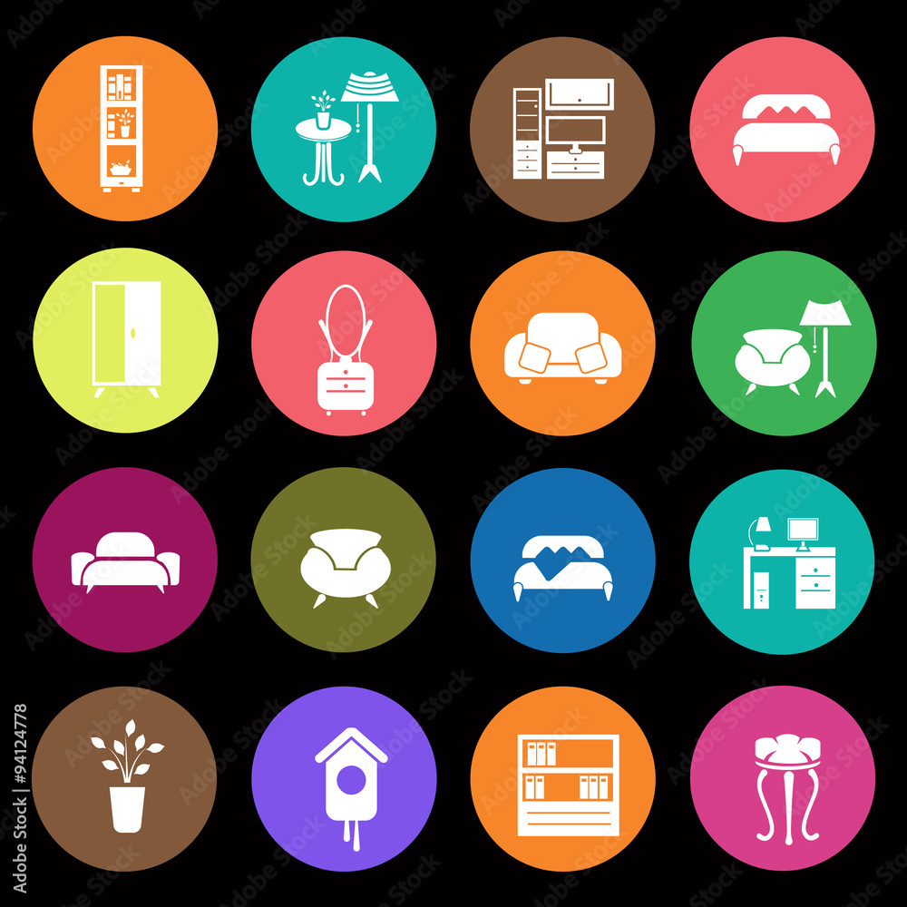Set of sixteen interiors icons Set of sixteen interiors icons