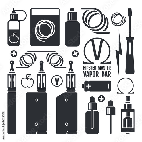 Vape shop and e-cigarette icons