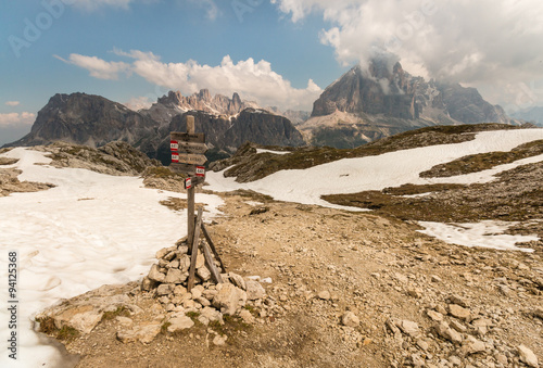 Obraz na plátně wooden signboard in Dolomites