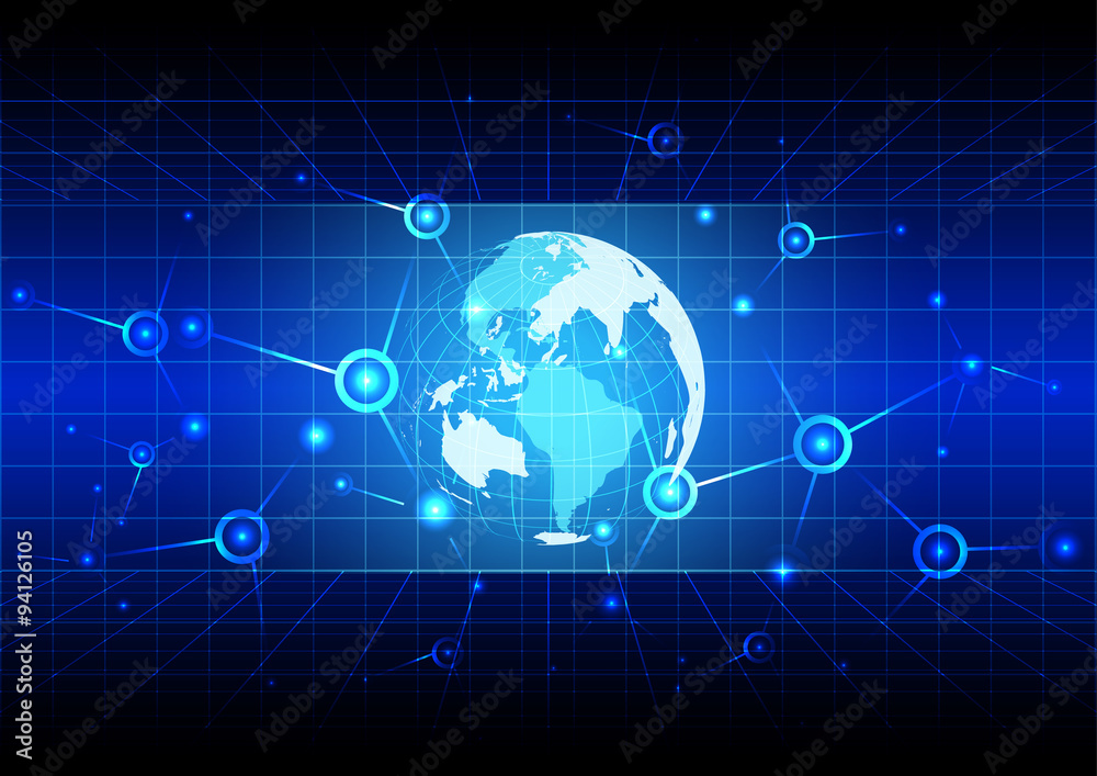 abstract blue world with grid and network connection design. ill